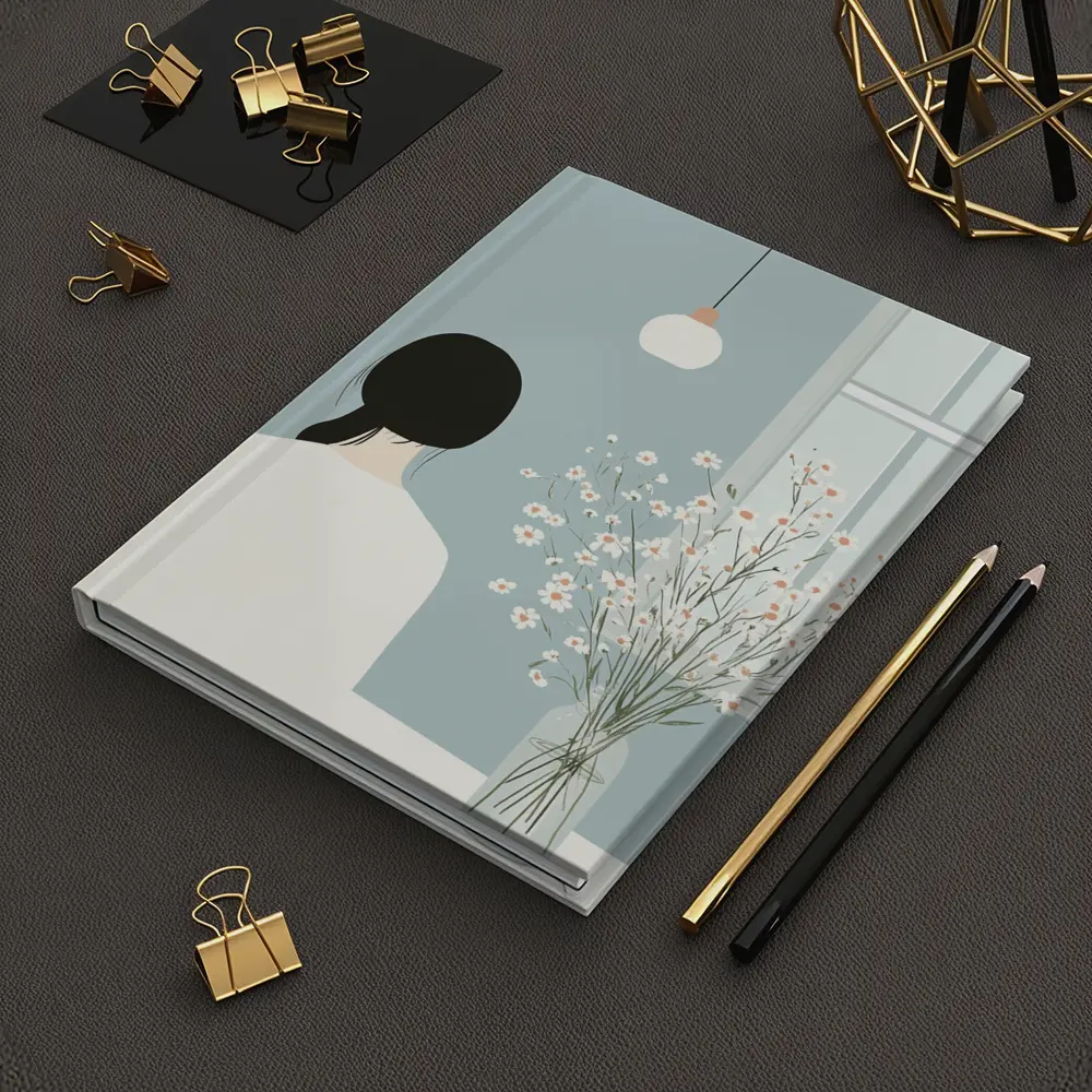 Minimalist Girl White Flowers Blue Room – Notebooks