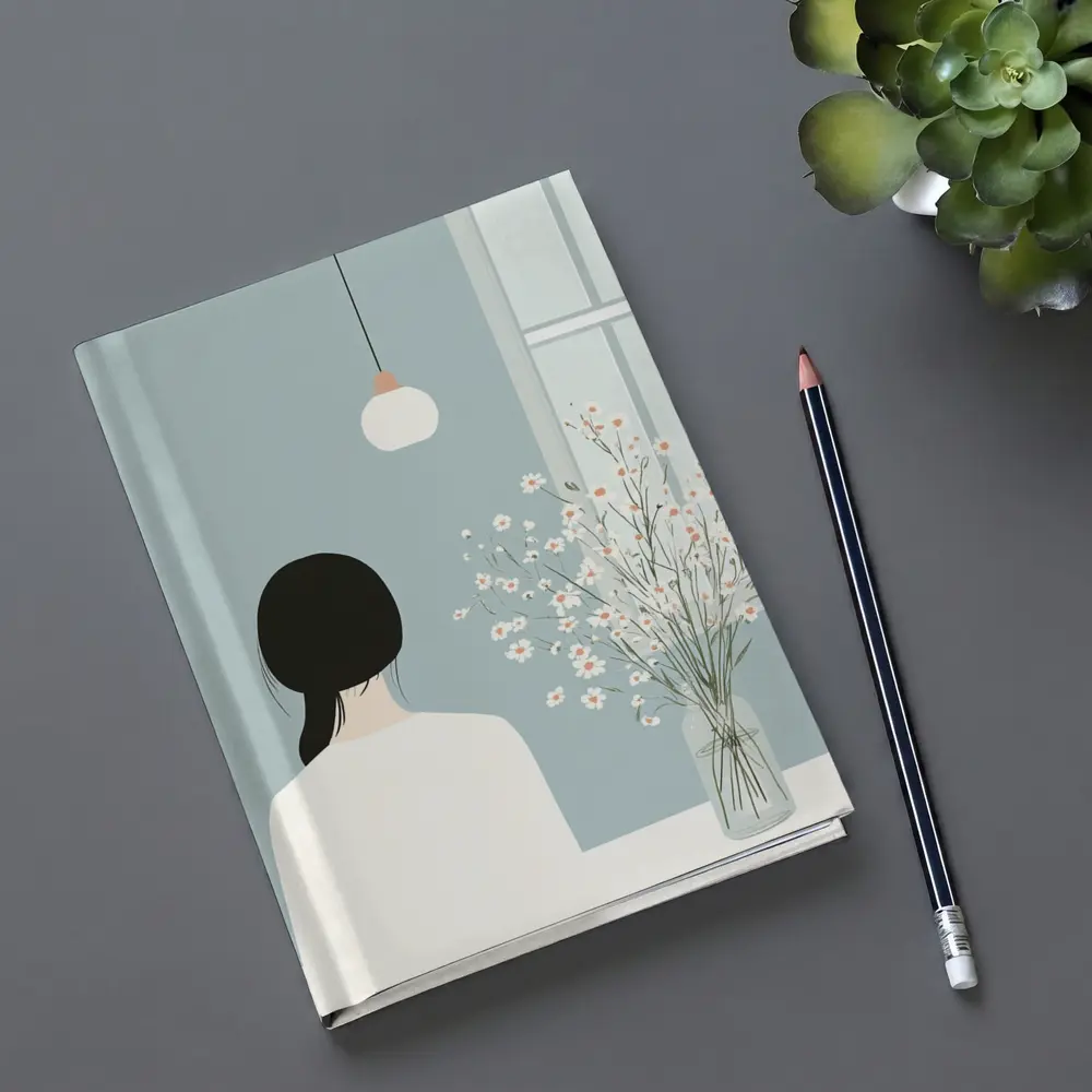 Minimalist Girl White Flowers Blue Room – Notebooks