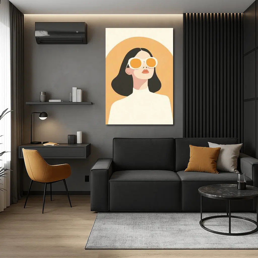 Minimalist Woman Portrait Orange Sunglasses Art – Wall Art