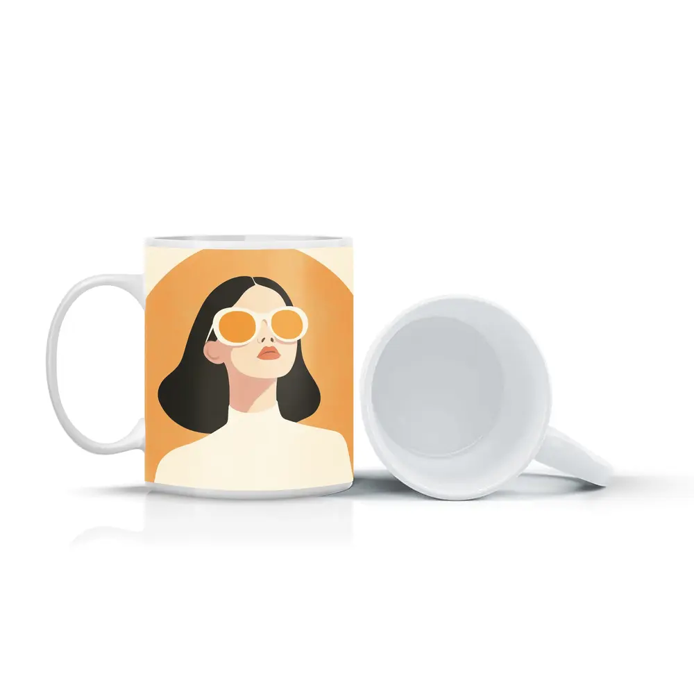 Minimalist Woman Portrait Orange Sunglasses Art – Mugs