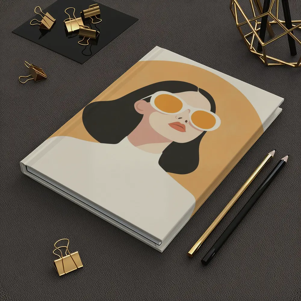 Minimalist Woman Portrait Orange Sunglasses Art – Notebooks