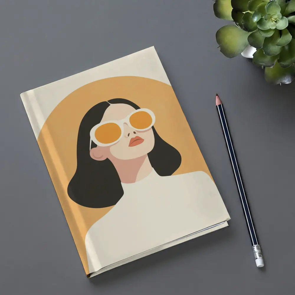 Minimalist Woman Portrait Orange Sunglasses Art – Notebooks