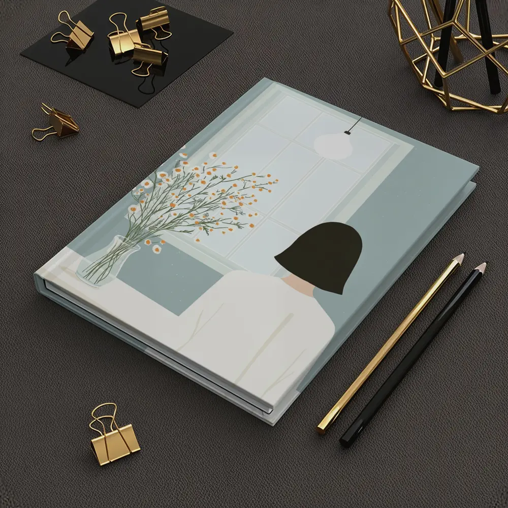 Woman By Window Daisy Flowers Illustration – Notebooks
