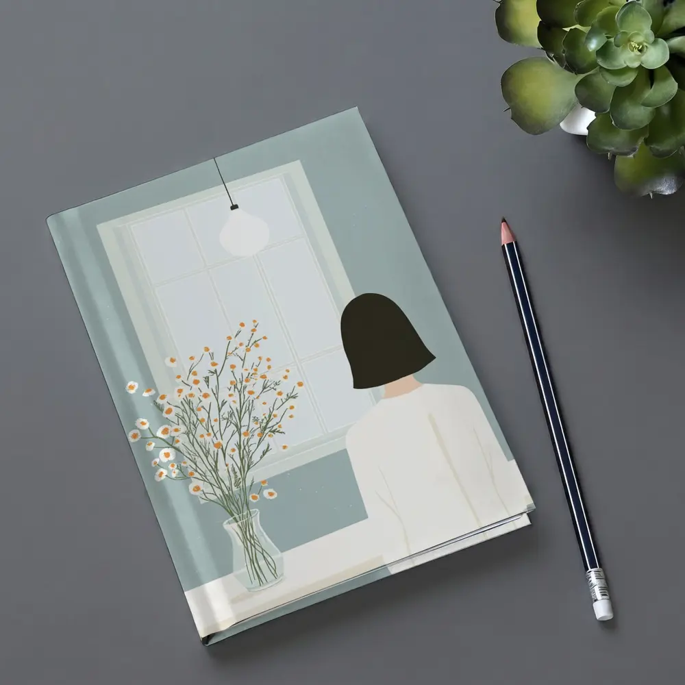 Woman By Window Daisy Flowers Illustration – Notebooks