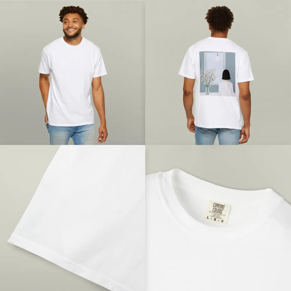 Woman By Window Daisy Flowers Illustration – T-Shirts