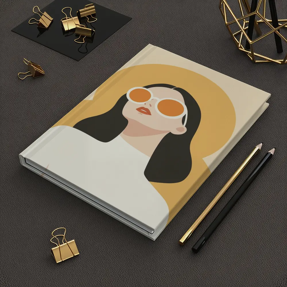 Retro Woman Sunglasses Yellow Sun Background – Notebooks