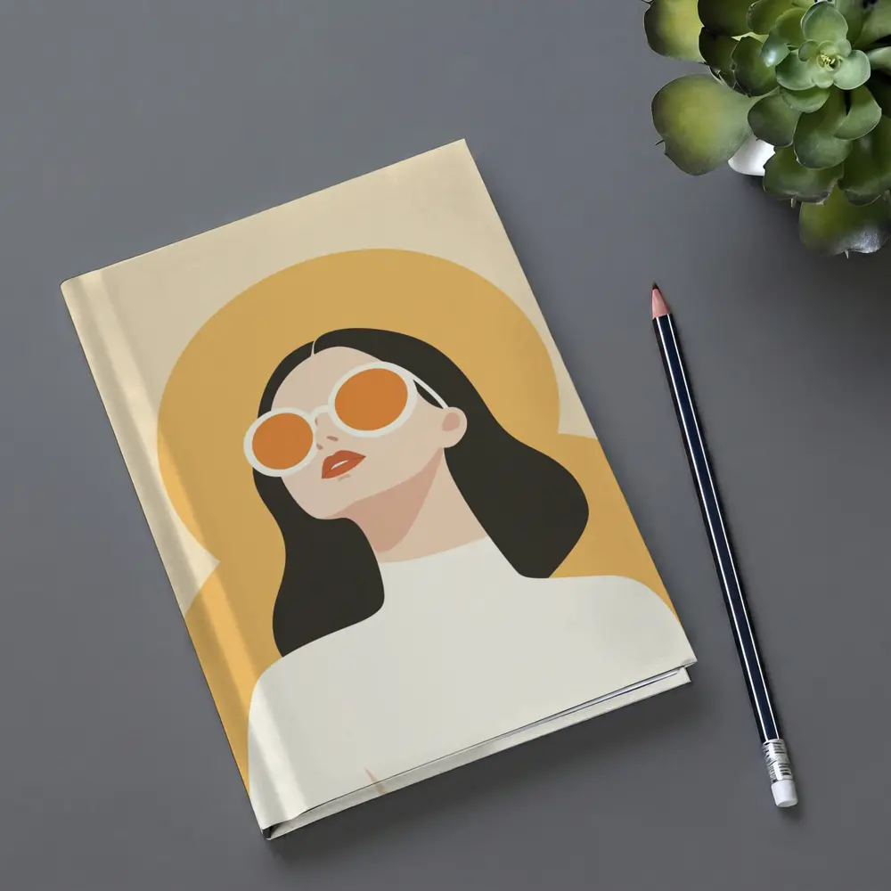 Retro Woman Sunglasses Yellow Sun Background – Notebooks