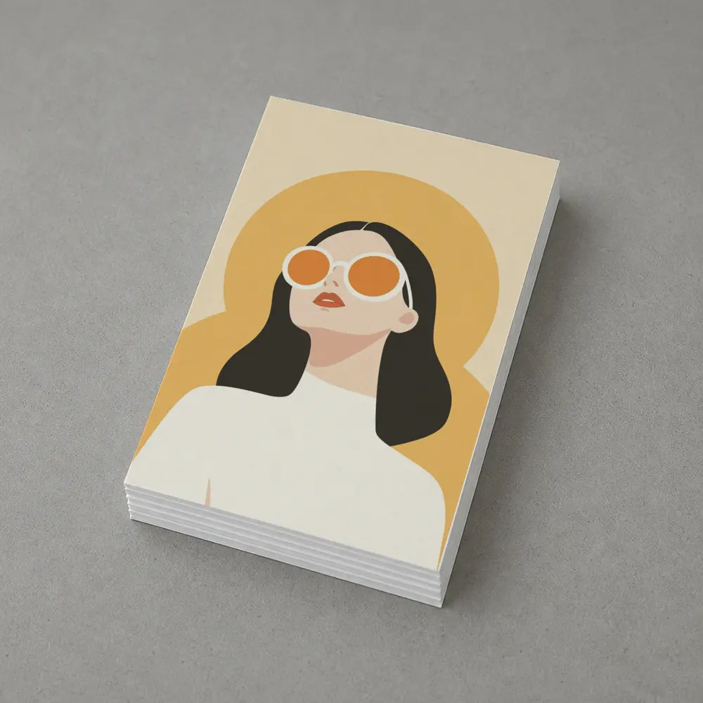 Retro Woman Sunglasses Yellow Sun Background – Postcards