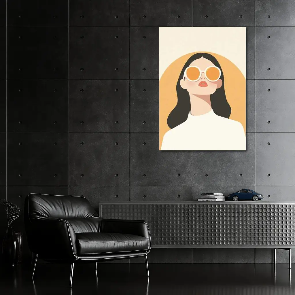 Minimal Woman Portrait Sunglasses Warm Beige Background – Wall Art
