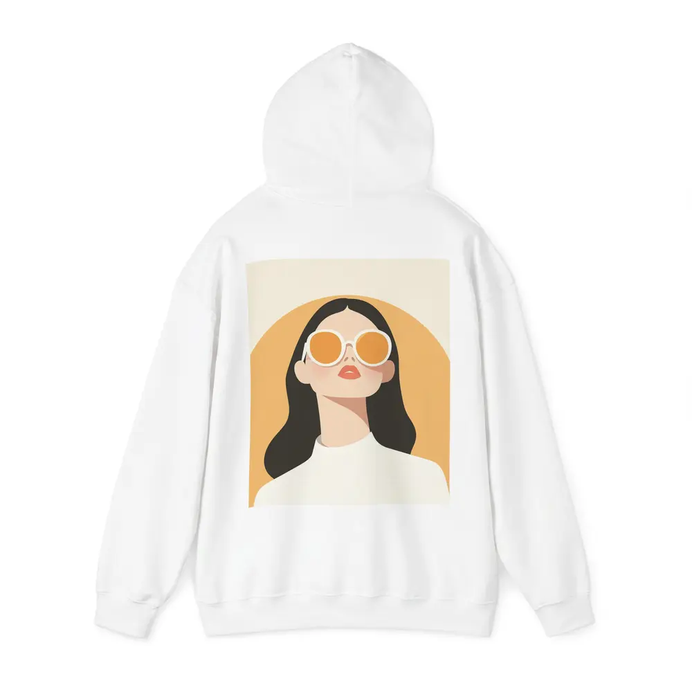 Minimal Woman Portrait Sunglasses Warm Beige Background – Hoodies