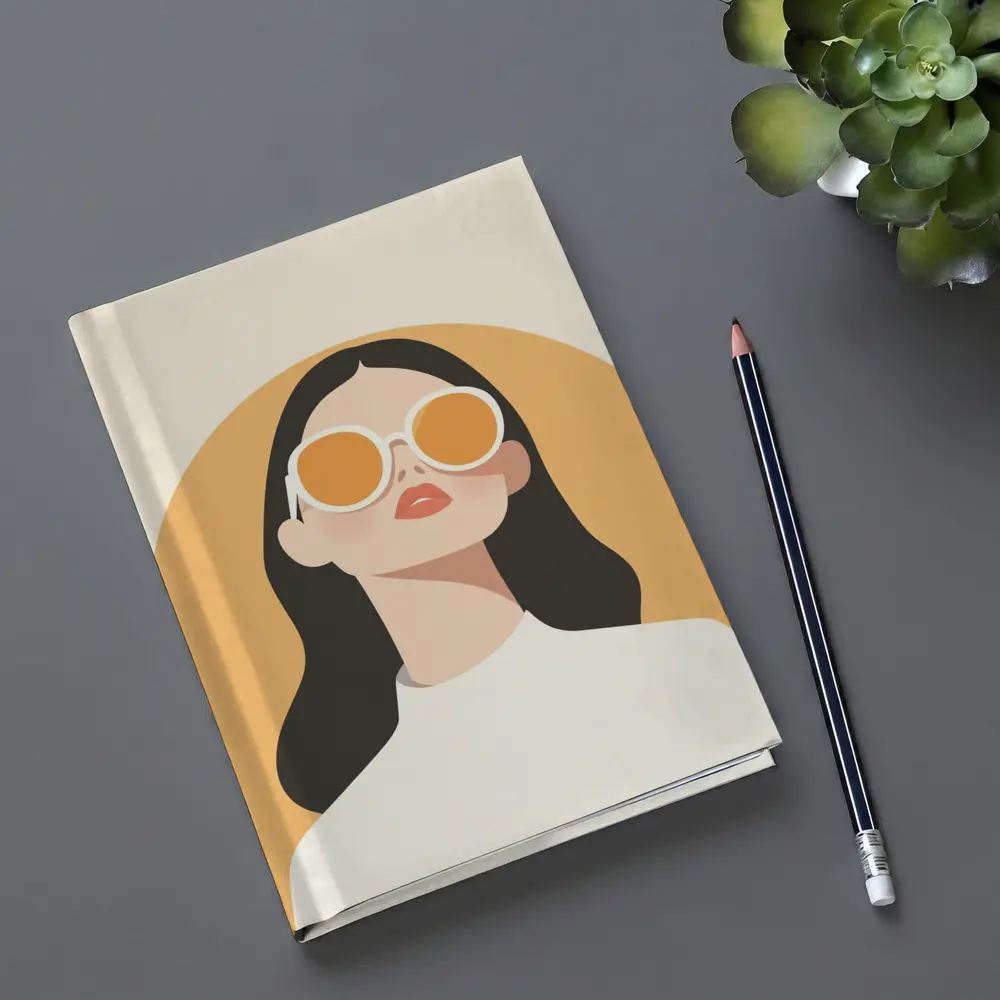 Minimal Woman Portrait Sunglasses Warm Beige Background – Notebooks