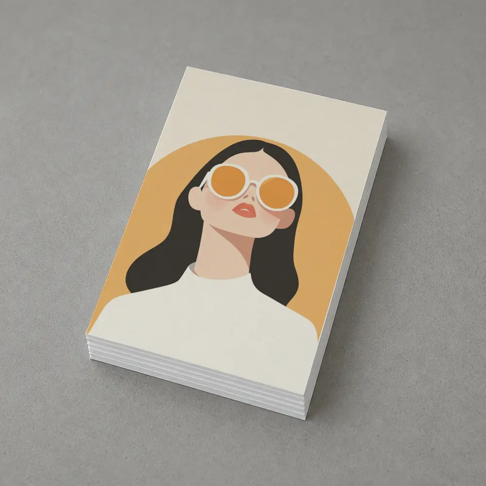 Minimal Woman Portrait Sunglasses Warm Beige Background – Postcards
