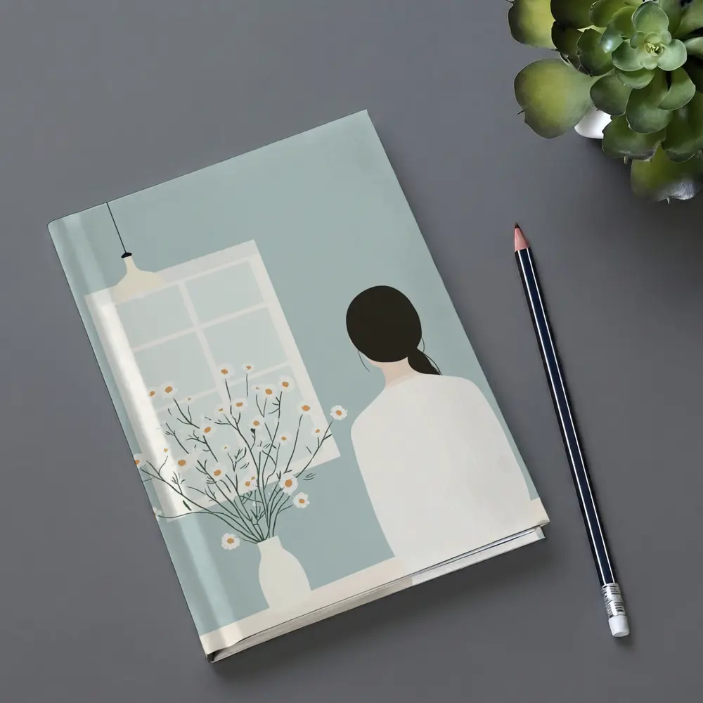 Woman by Window with Daisy Flowers Illustration – Notebooks