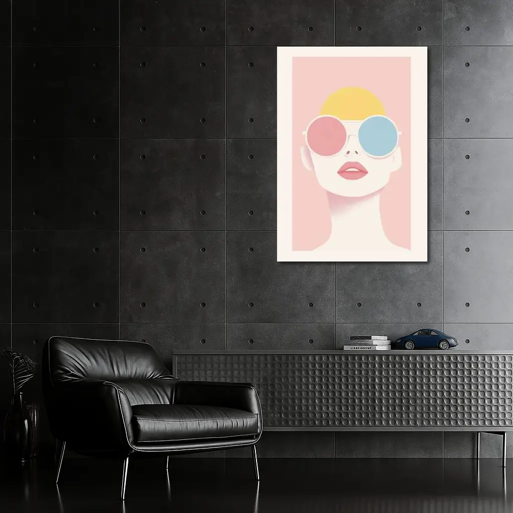 Minimalist Woman Portrait Oversized Sunglasses Pink – Wall Art