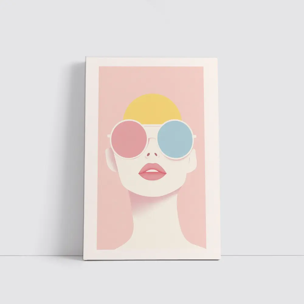 Minimalist Woman Portrait Oversized Sunglasses Pink – Wall Art