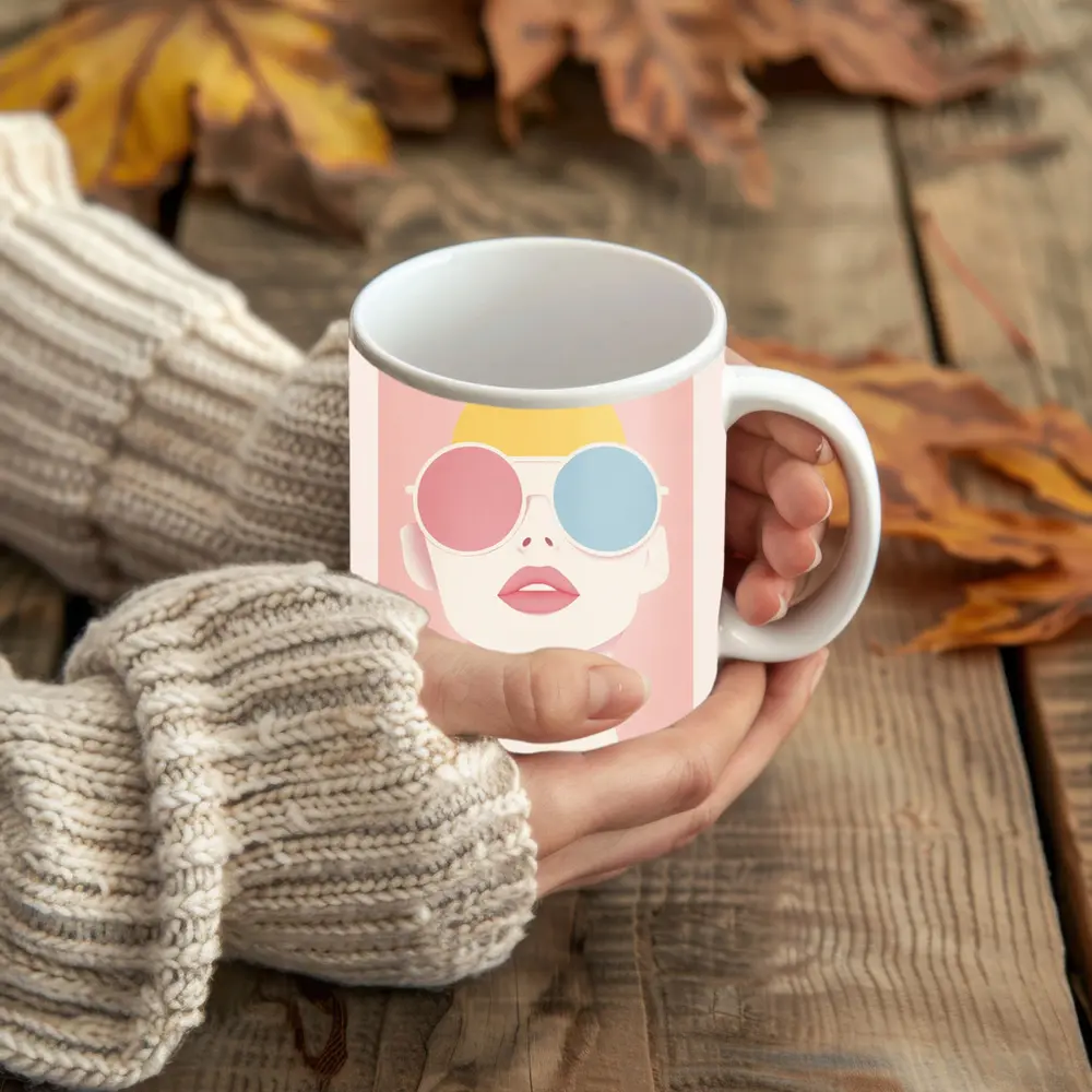 Minimalist Woman Portrait Oversized Sunglasses Pink – Mugs