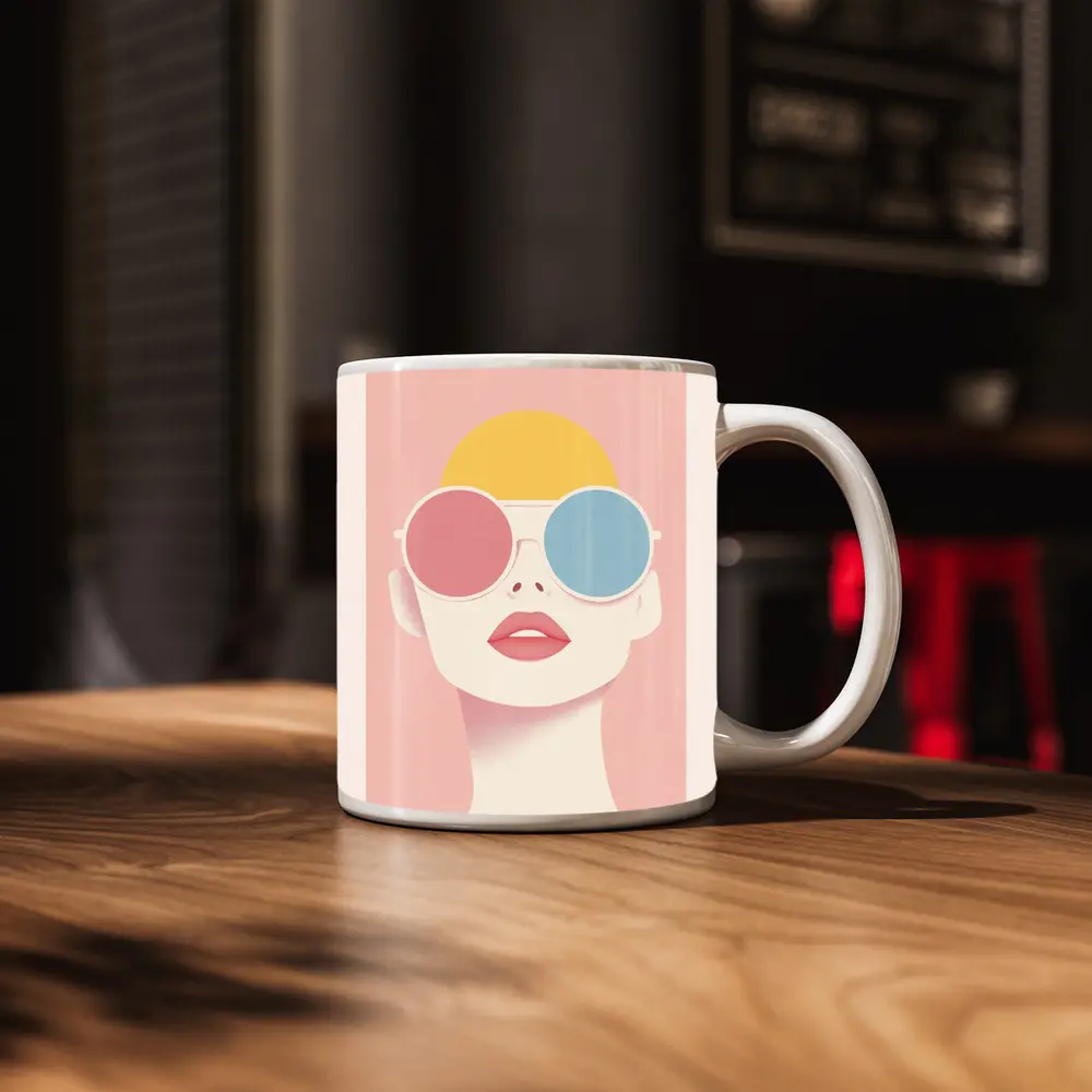 Minimalist Woman Portrait Oversized Sunglasses Pink – Mugs