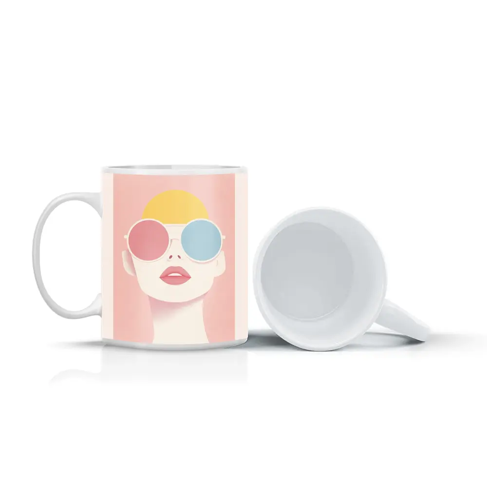 Minimalist Woman Portrait Oversized Sunglasses Pink – Mugs