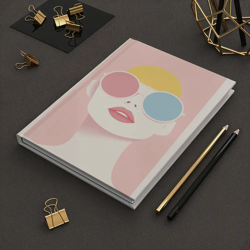 Minimalist Woman Portrait Oversized Sunglasses Pink – Notebooks