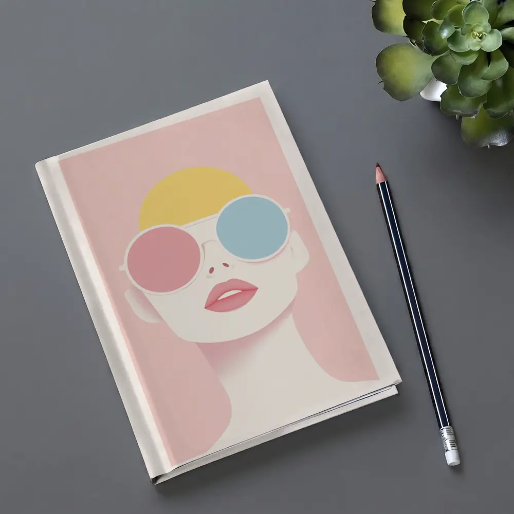 Minimalist Woman Portrait Oversized Sunglasses Pink – Notebooks