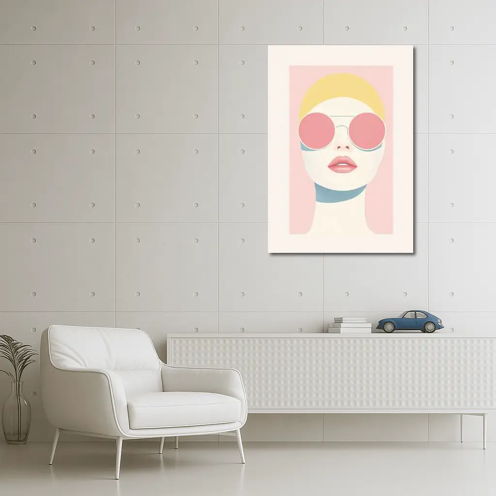 Minimalist Woman Portrait Pink Sunglasses Pastel – Wall Art