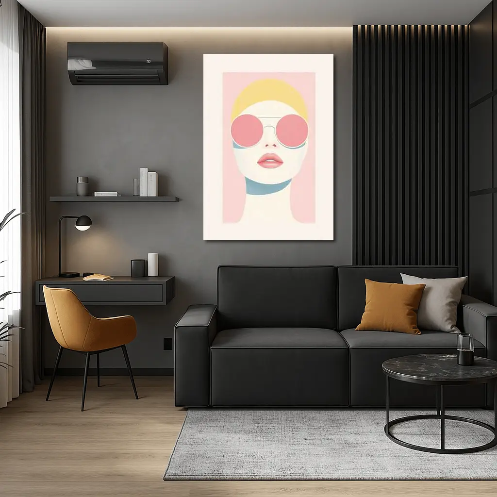 Minimalist Woman Portrait Pink Sunglasses Pastel – Wall Art