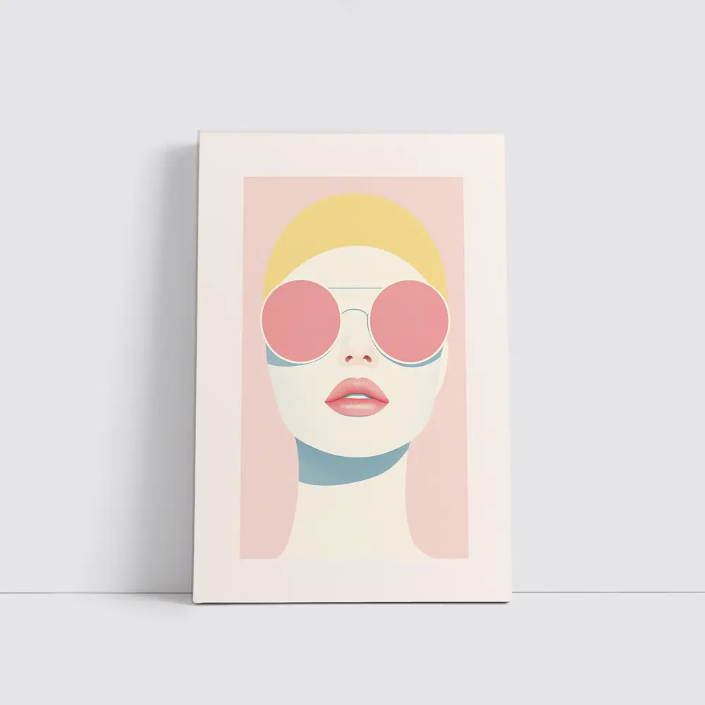 Minimalist Woman Portrait Pink Sunglasses Pastel – Wall Art