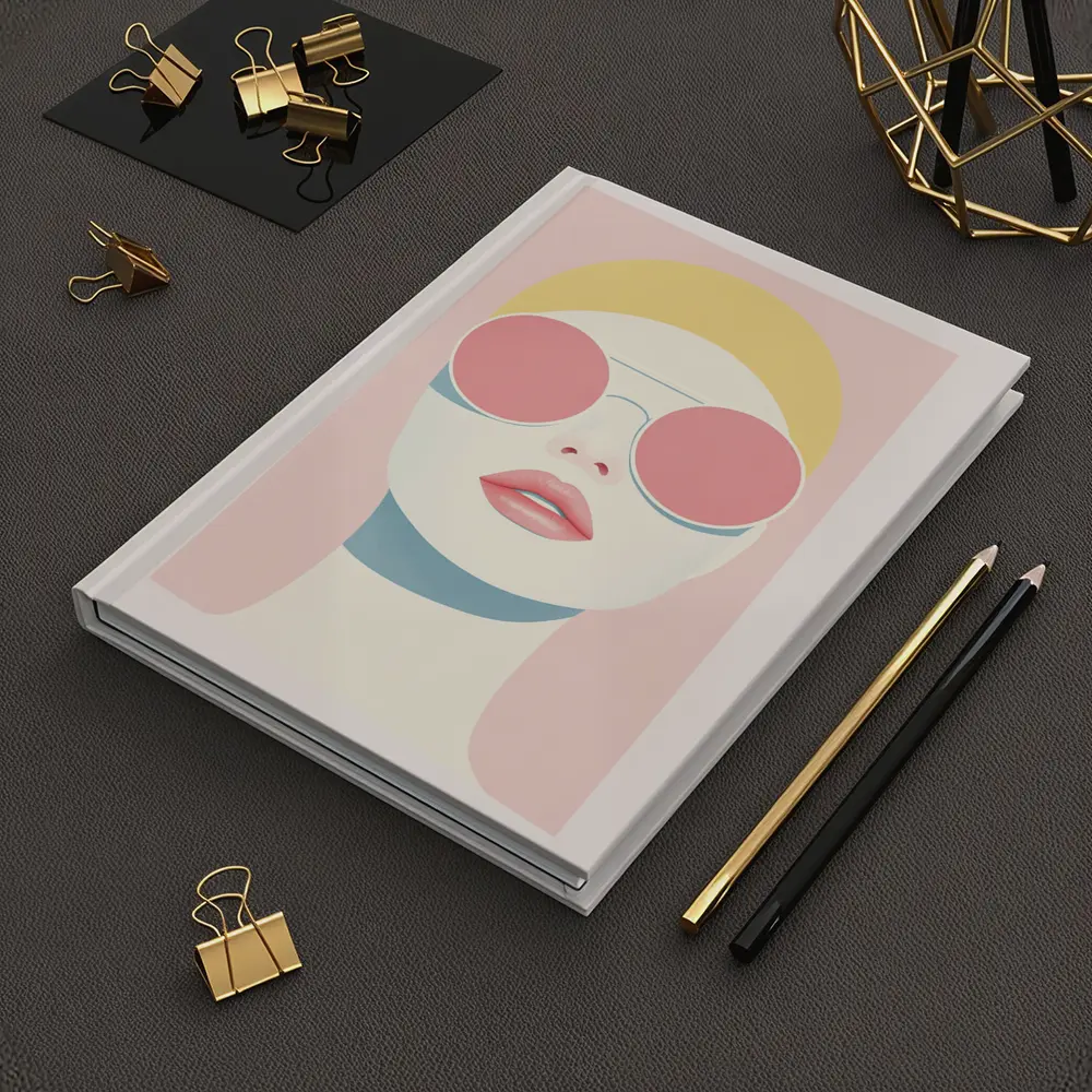 Minimalist Woman Portrait Pink Sunglasses Pastel – Notebooks