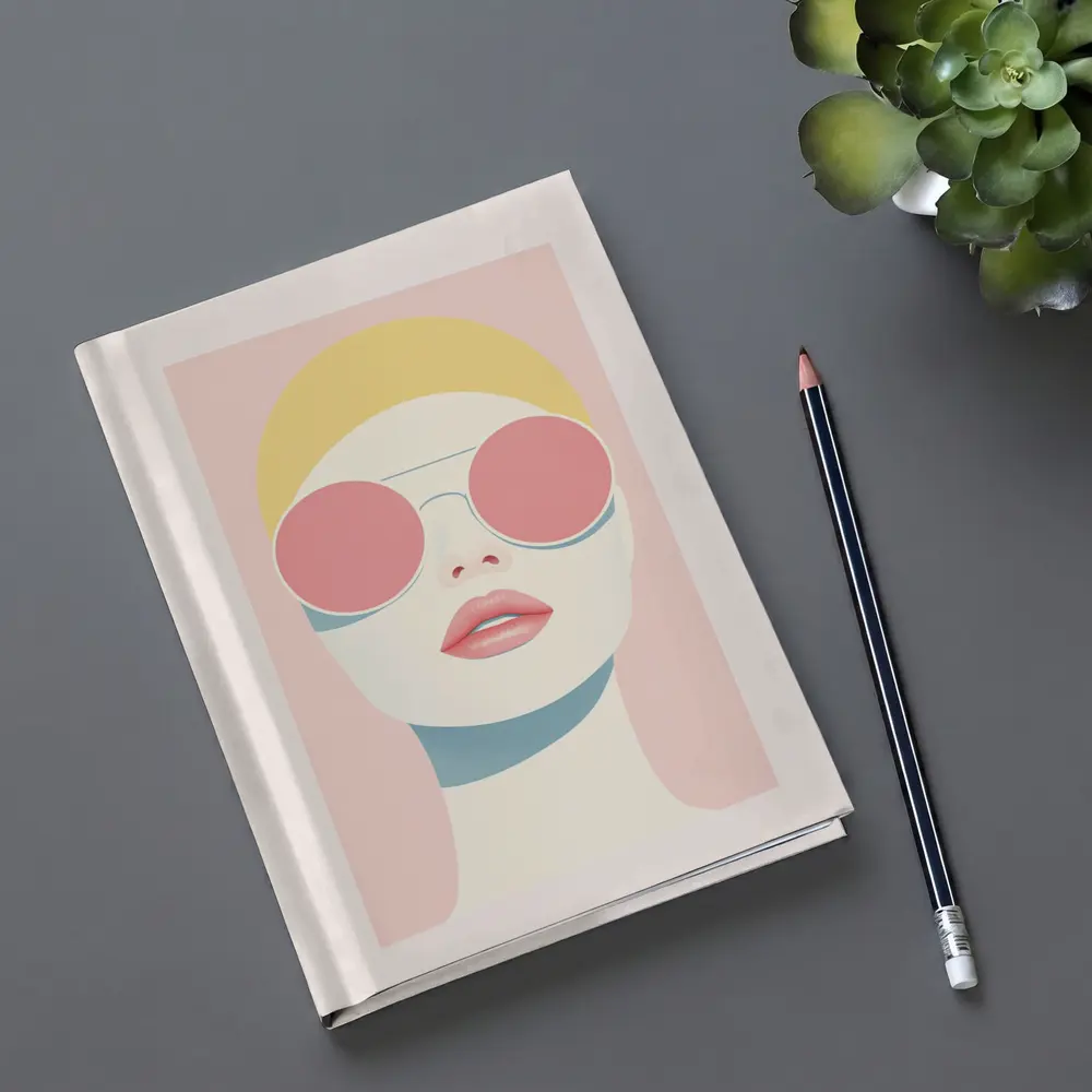 Minimalist Woman Portrait Pink Sunglasses Pastel – Notebooks