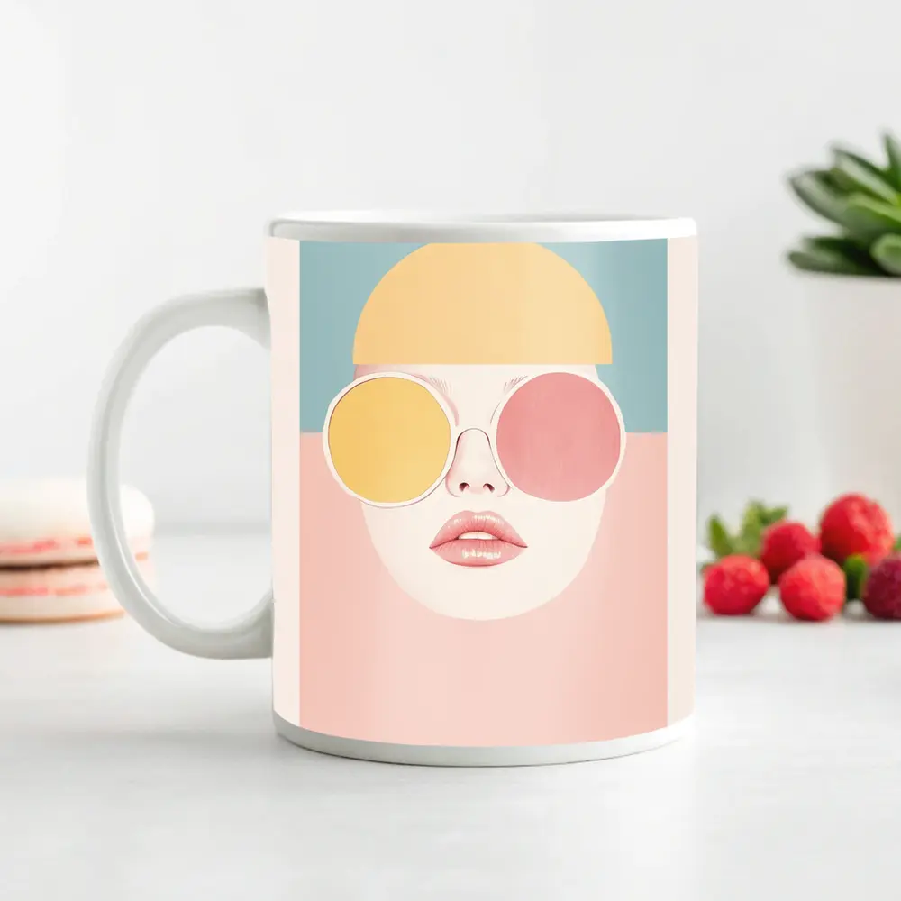 Pastel Fashion Woman Face With Sunglasses – Mugs