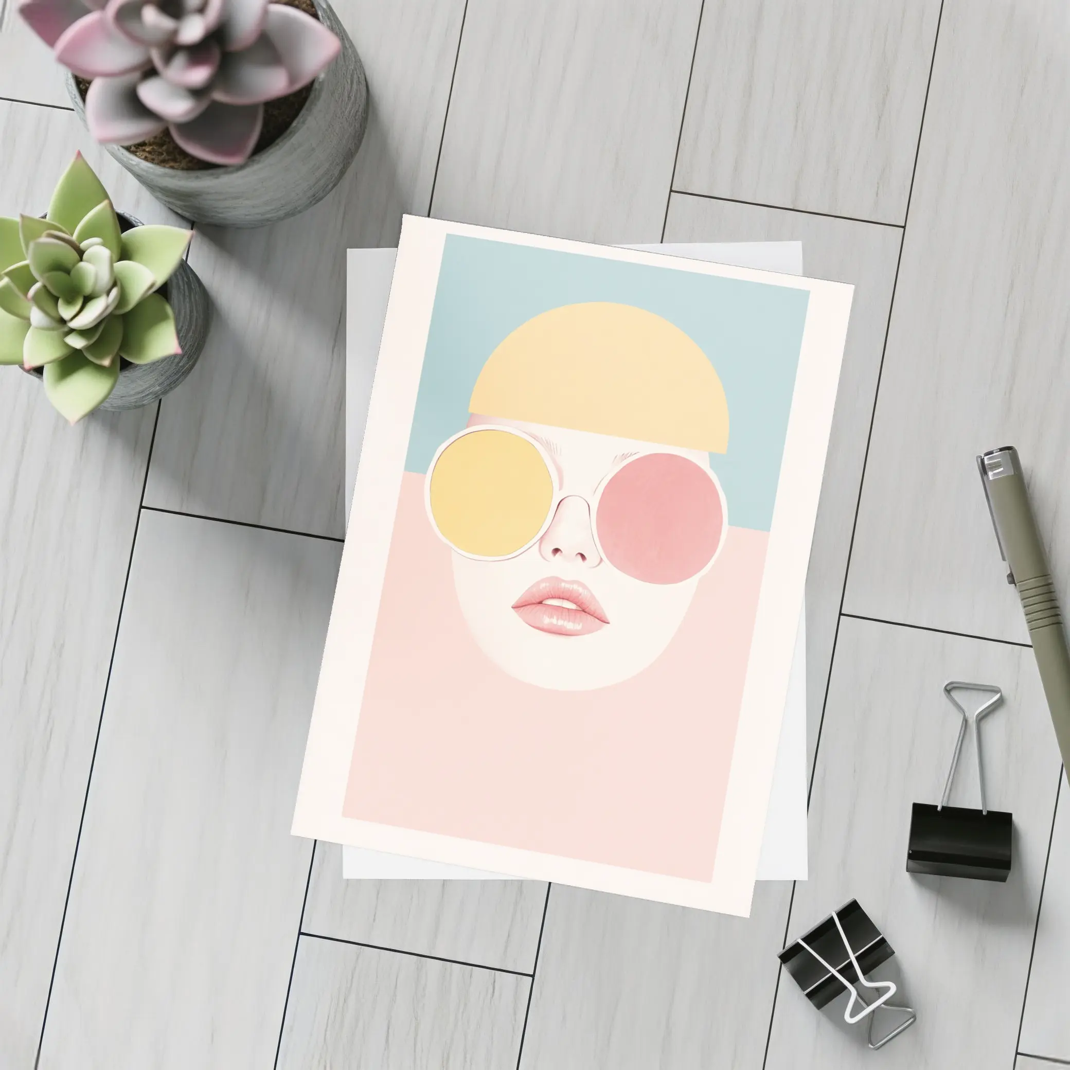 Pastel Fashion Woman Face With Sunglasses – Postcards