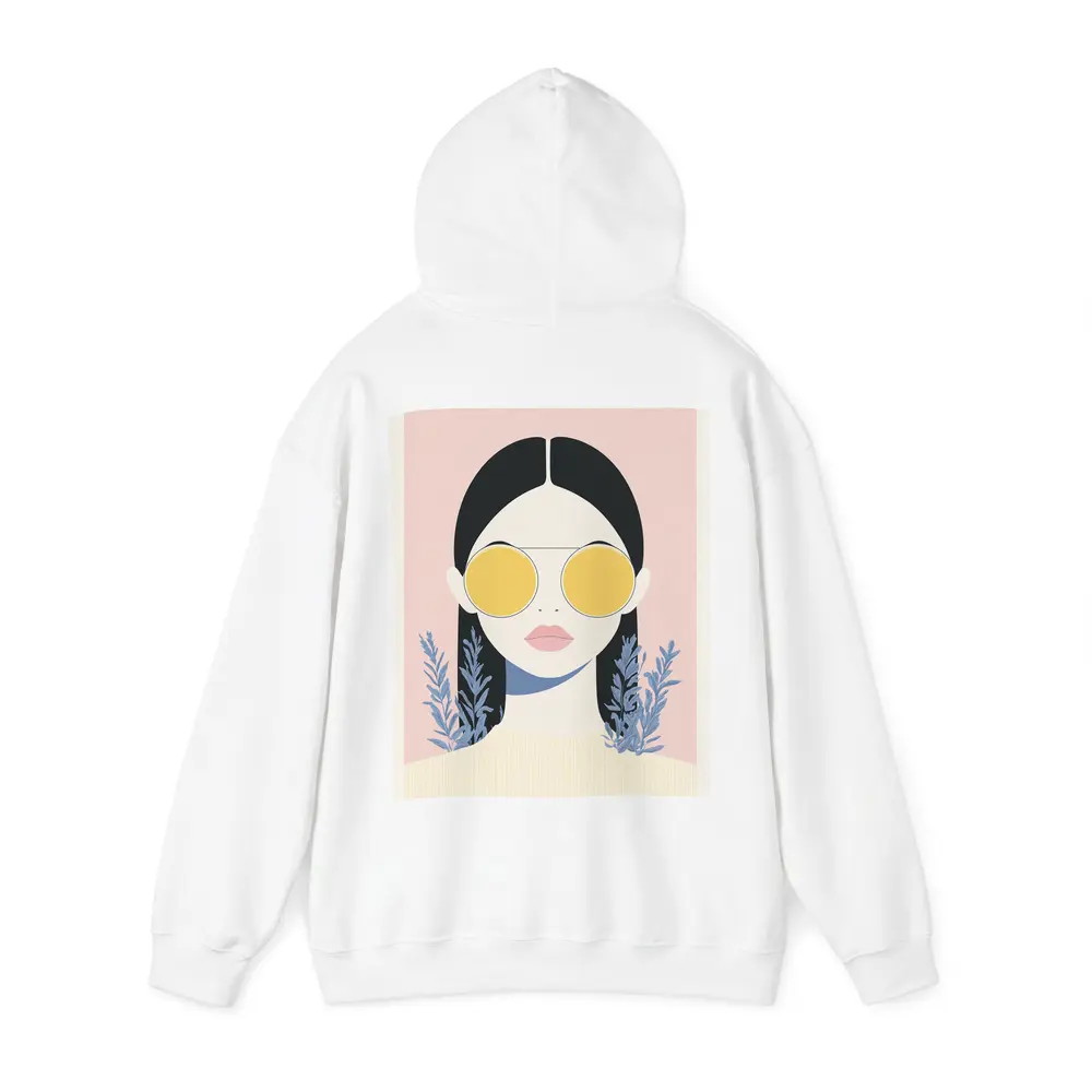Minimal Woman Portrait Yellow Sunglasses Pink Background – Hoodies