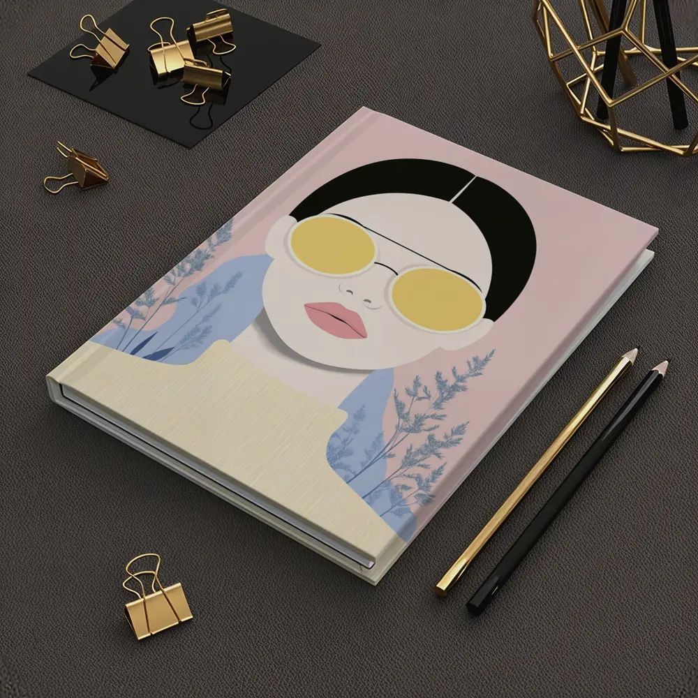 Fashion Woman Yellow Sunglasses Pink Floral Background – Notebooks