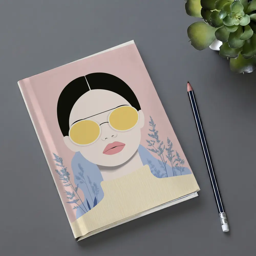 Fashion Woman Yellow Sunglasses Pink Floral Background – Notebooks