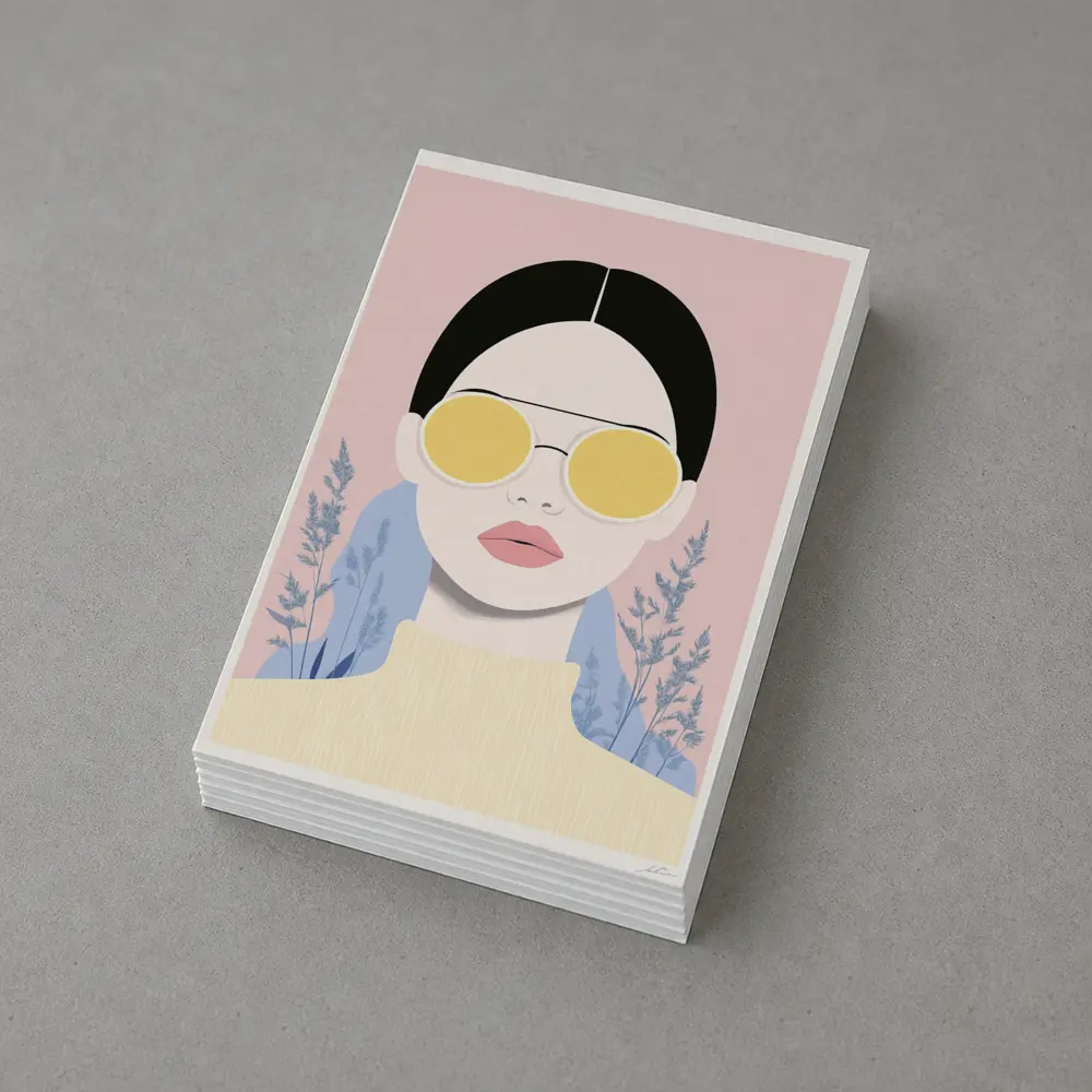 Fashion Woman Yellow Sunglasses Pink Floral Background – Postcards