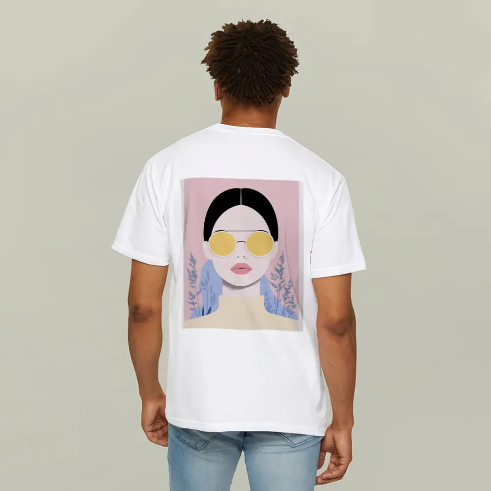 Fashion Woman Yellow Sunglasses Pink Floral Background – T-Shirts