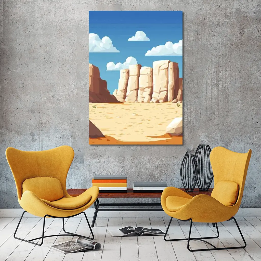 Desert Canyon Rocks Blue Sky Illustration – Wall Art