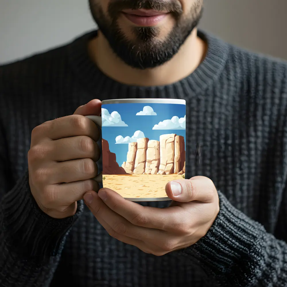 Desert Canyon Rocks Blue Sky Illustration – Mugs