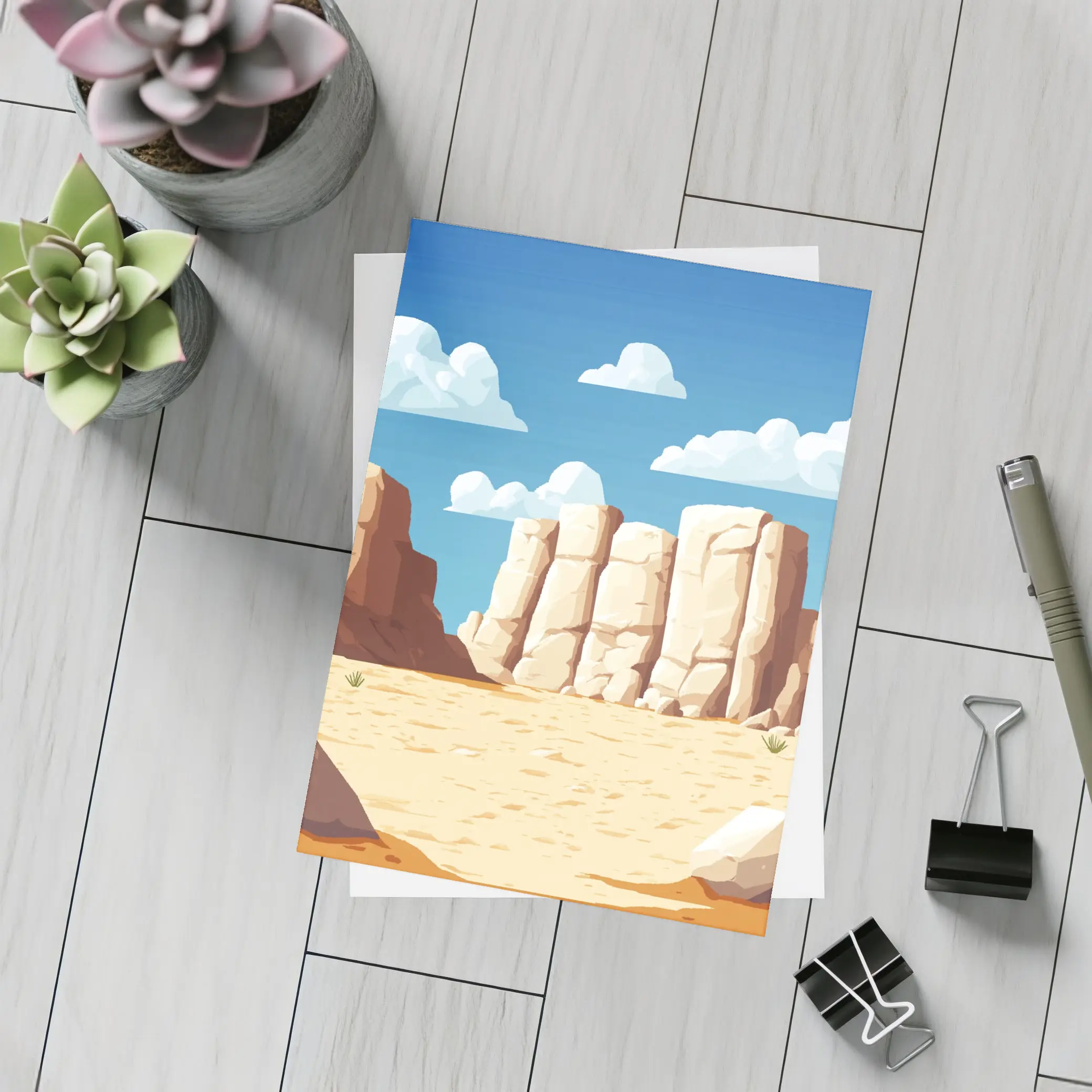 Desert Canyon Rocks Blue Sky Illustration – Postcards