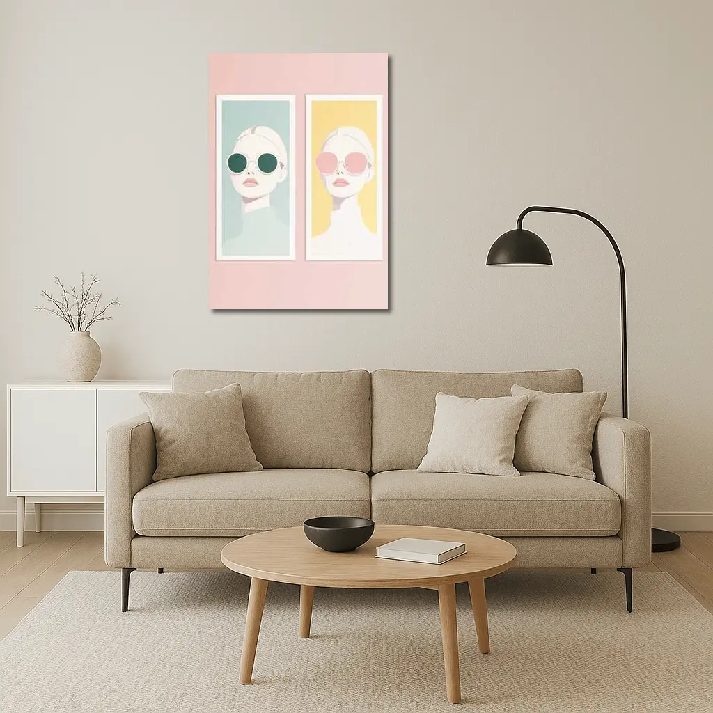 Minimalist Fashion Women Sunglasses Pastel Portrait – Wall Art