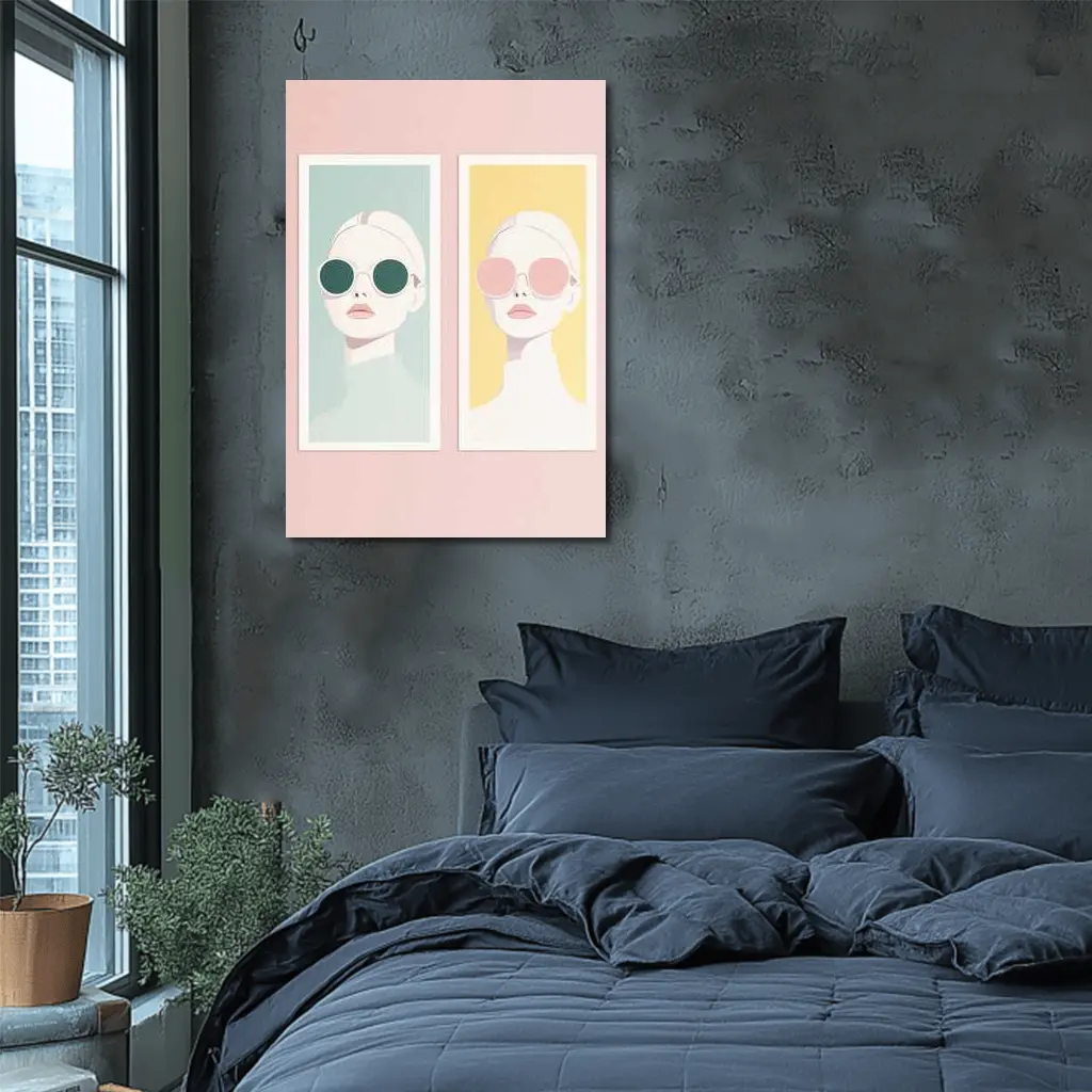 Minimalist Fashion Women Sunglasses Pastel Portrait – Wall Art
