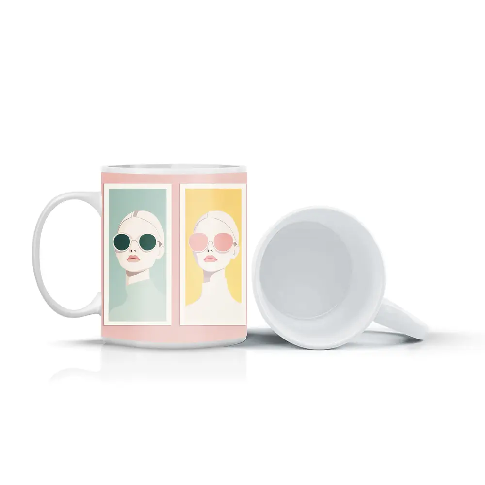Minimalist Fashion Women Sunglasses Pastel Portrait – Mugs