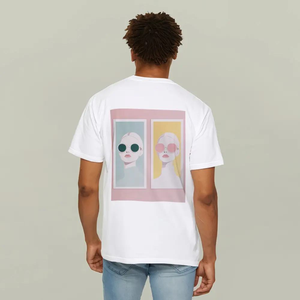 Minimalist Fashion Women Sunglasses Pastel Portrait – T-Shirts