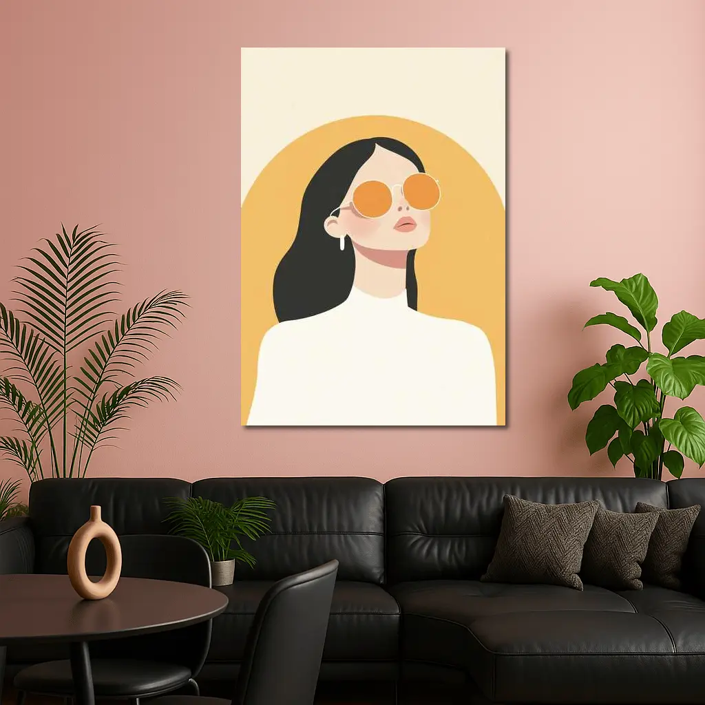 Minimalist Woman Portrait Yellow Arch Background – Wall Art