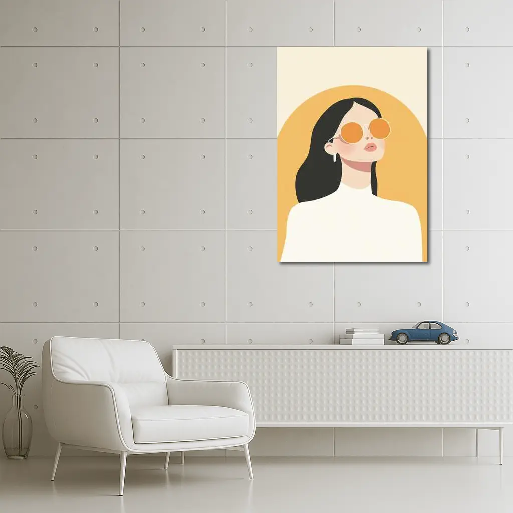 Minimalist Woman Portrait Yellow Arch Background – Wall Art