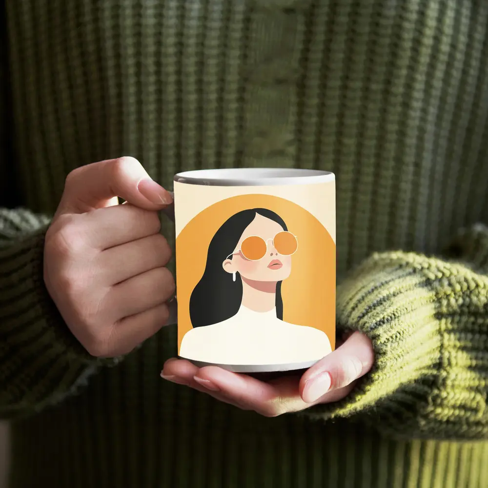 Minimalist Woman Portrait Yellow Arch Background – Mugs