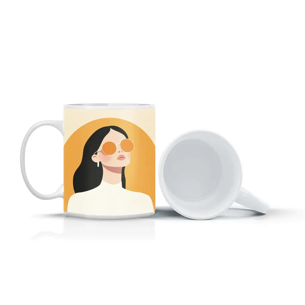 Minimalist Woman Portrait Yellow Arch Background – Mugs