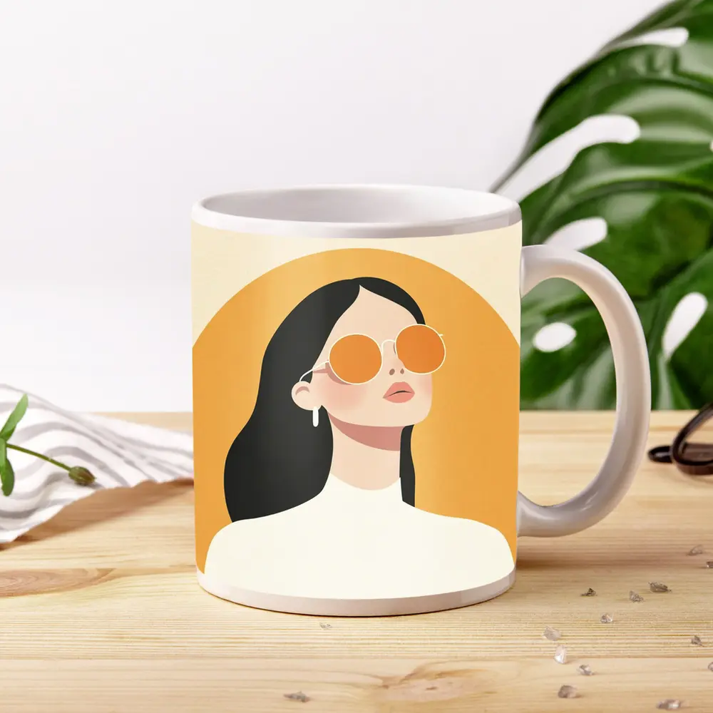 Minimalist Woman Portrait Yellow Arch Background – Mugs