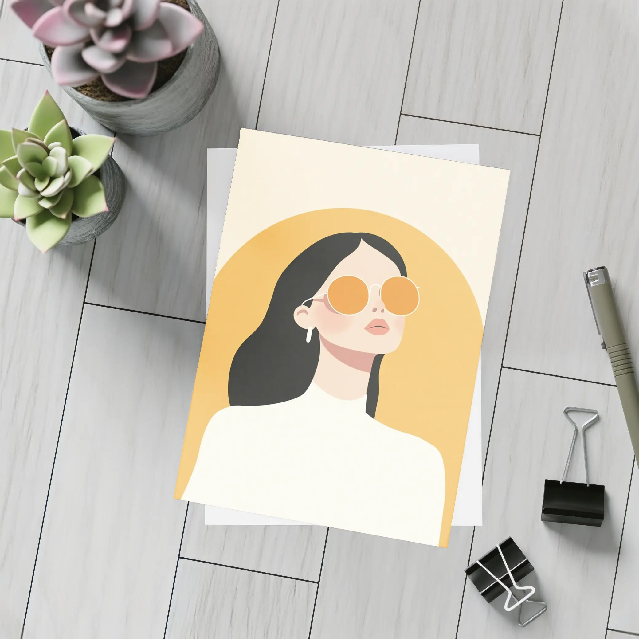 Minimalist Woman Portrait Yellow Arch Background – Postcards