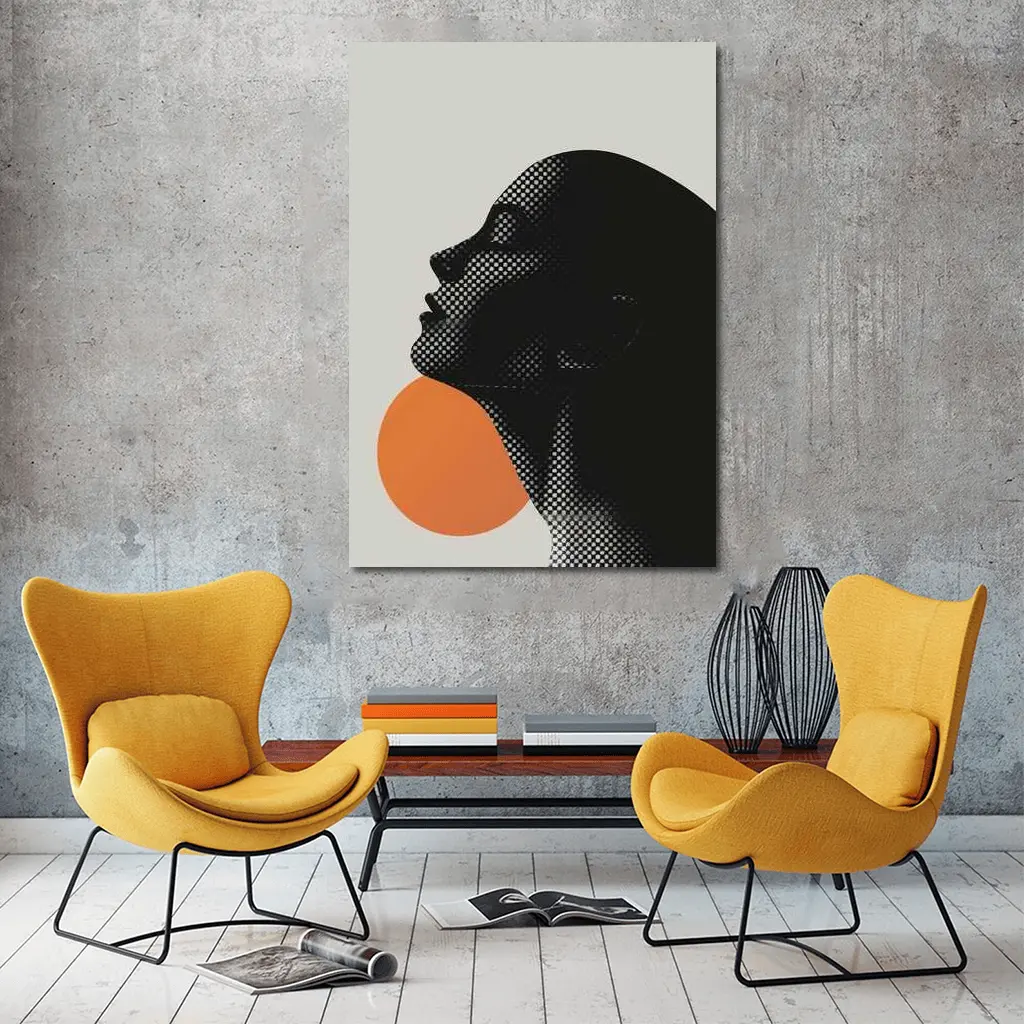 Black Female Silhouette Orange Sun Halftone – Wall Art
